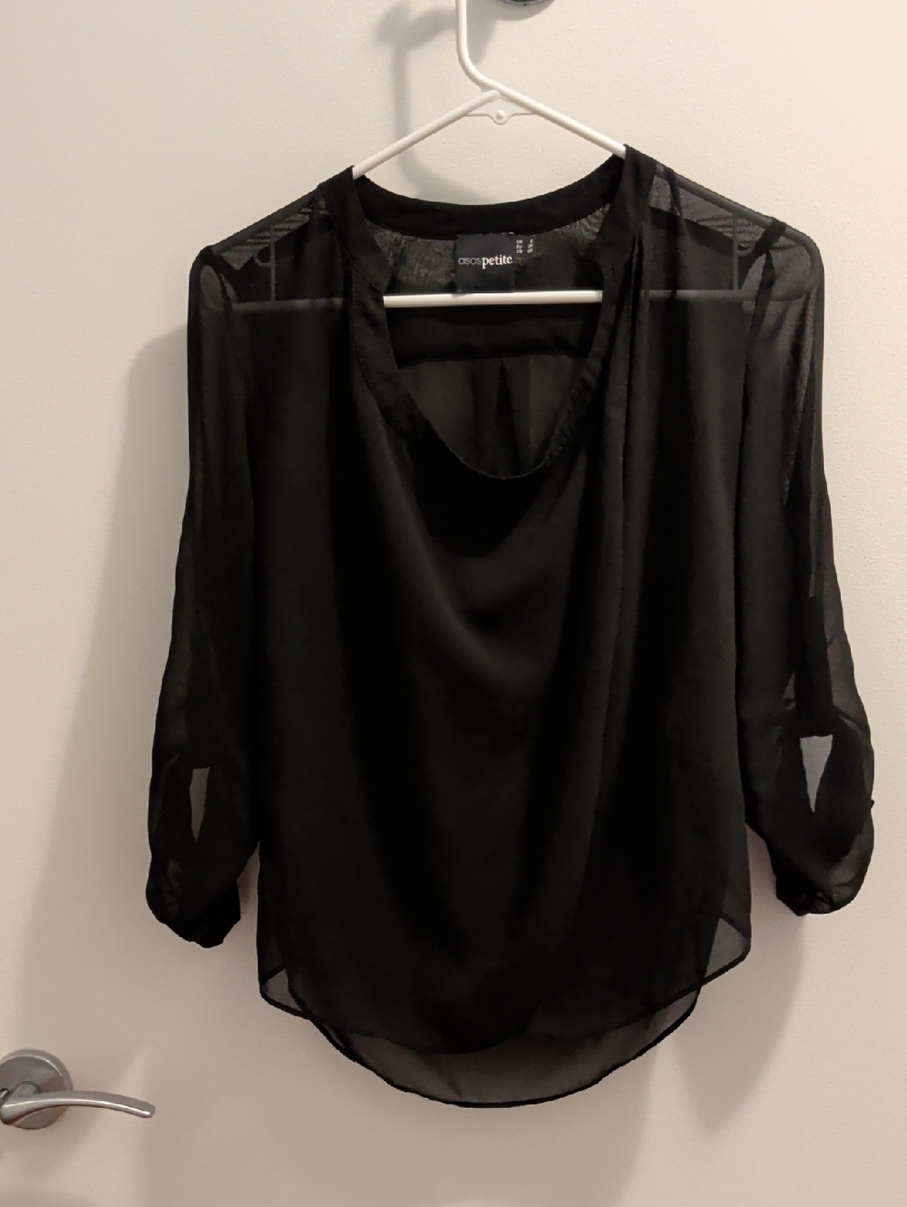 ASOS Petite Black Sheer Long-Sleeve Blouse